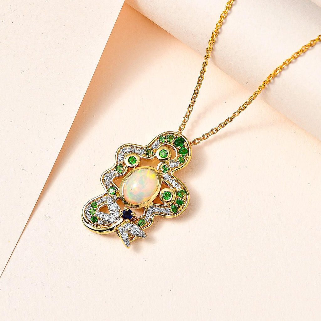 AA Natürlicher, äthiopischer Welo Opal, Kanchanaburi Blauer Saphir Schmuckset 925 Silber Gelbgold Vermeil ca. 2,82 ct.