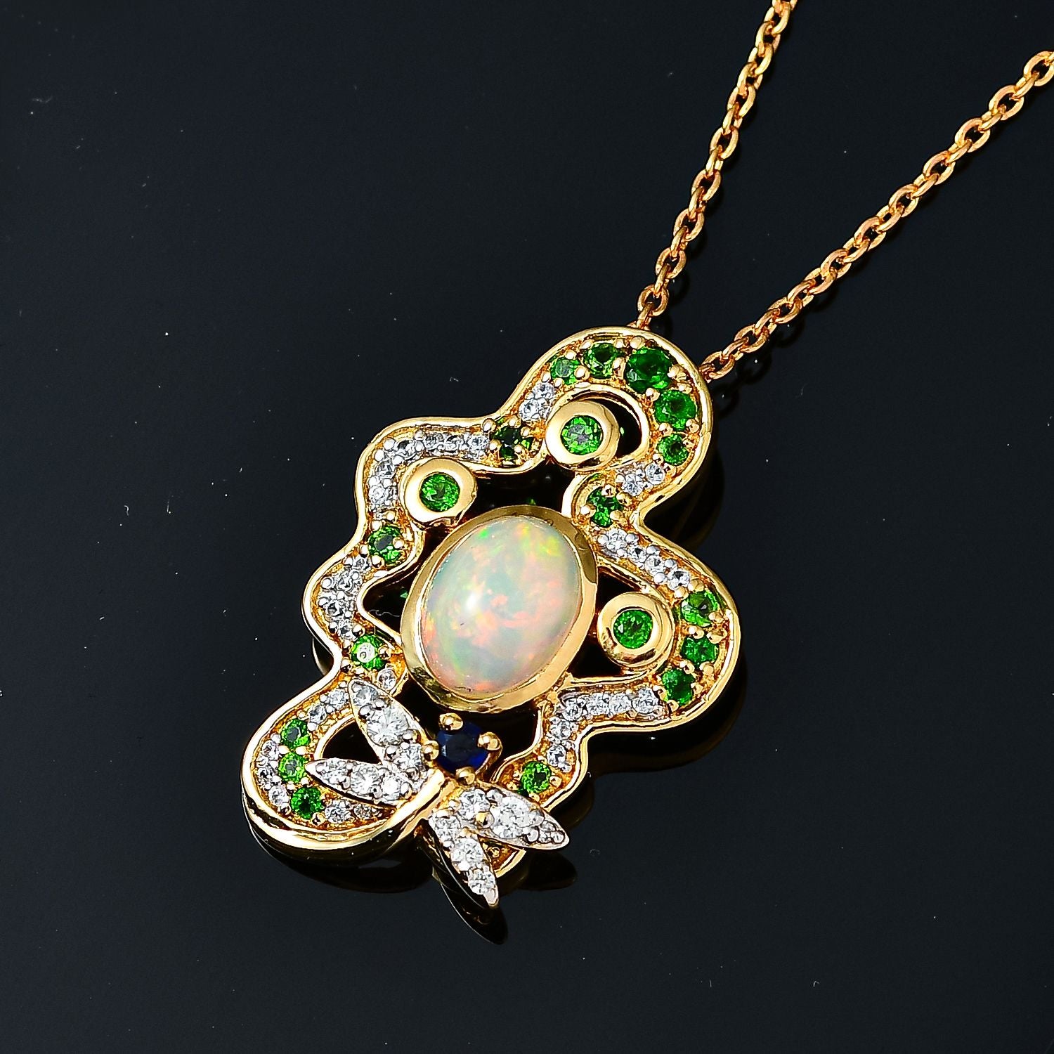 AA Natürlicher, äthiopischer Welo Opal, Kanchanaburi Blauer Saphir Schmuckset 925 Silber Gelbgold Vermeil ca. 2,82 ct.