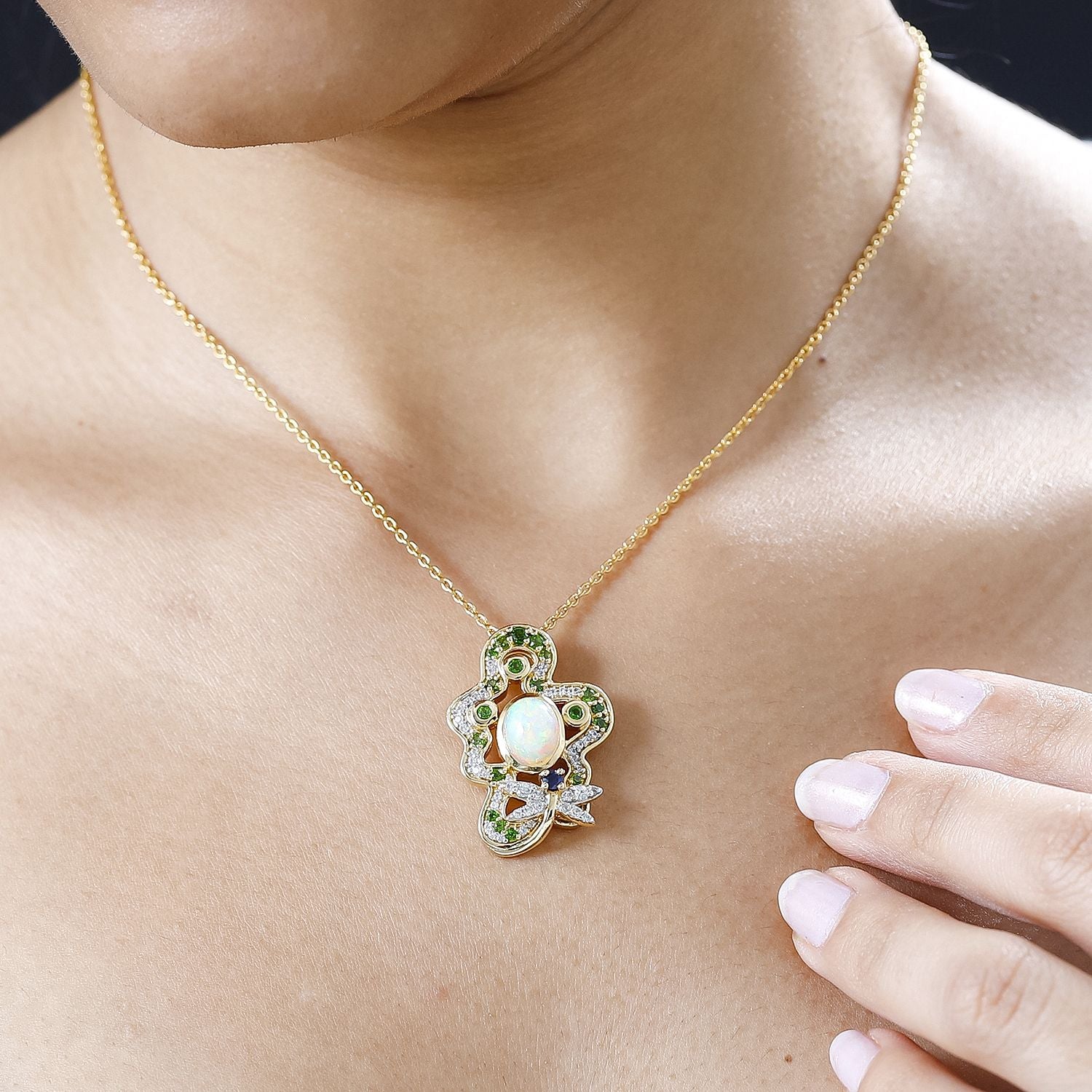 AA Natürlicher, äthiopischer Welo Opal, Kanchanaburi Blauer Saphir Schmuckset 925 Silber Gelbgold Vermeil ca. 2,82 ct.