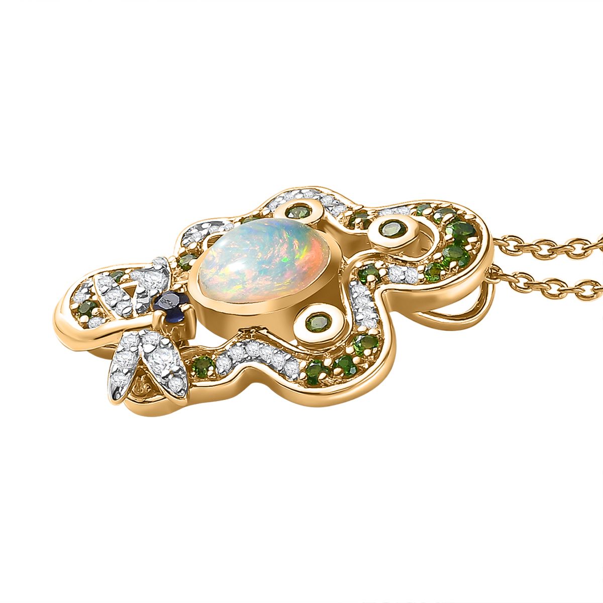 AA Natürlicher, äthiopischer Welo Opal, Kanchanaburi Blauer Saphir Schmuckset 925 Silber Gelbgold Vermeil ca. 2,82 ct.