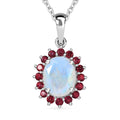 AA Regenbogen Mondstein und Signity leuchtend roter Topas-Anhänger mit 50cm Kette - 3,21 ct.