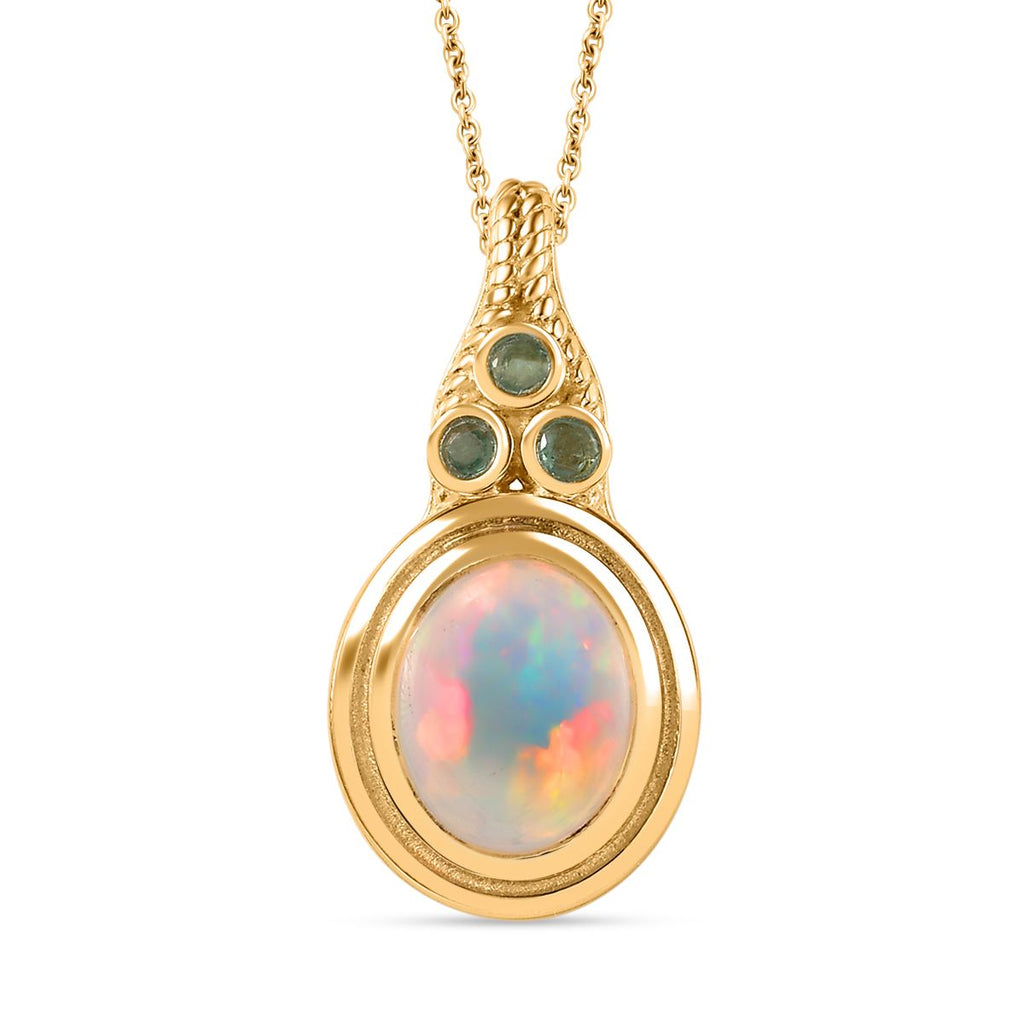 AAA Natürlicher, äthiopischer Welo Opal, Premium-Smaragd Schmuckset 925 Silber Gelbgold Vermeil ca. 2.55 ct