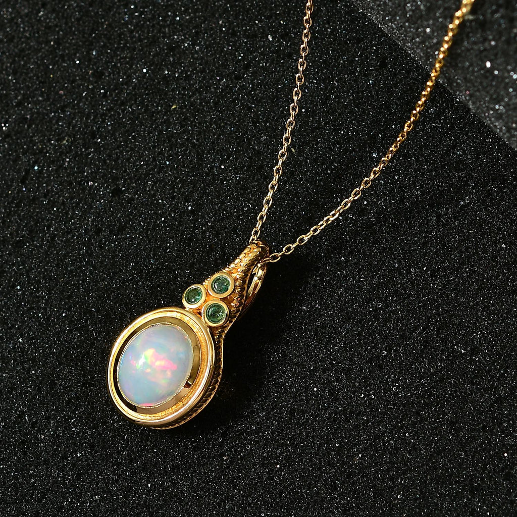 AAA Natürlicher, äthiopischer Welo Opal, Premium-Smaragd Schmuckset 925 Silber Gelbgold Vermeil ca. 2.55 ct