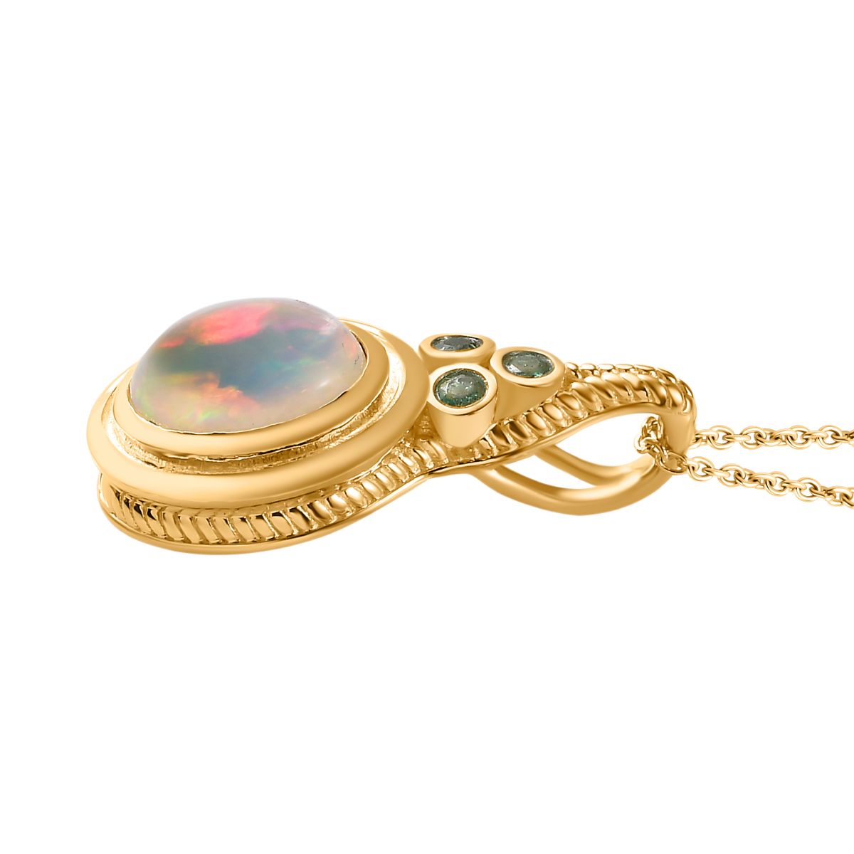 AAA Natürlicher, äthiopischer Welo Opal, Premium-Smaragd Schmuckset 925 Silber Gelbgold Vermeil ca. 2.55 ct