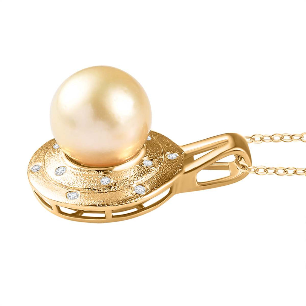 AA Goldene Südsee Perle, Weißer Zirkon Schmuckset 925 Silber 750 Gelb Vermeil