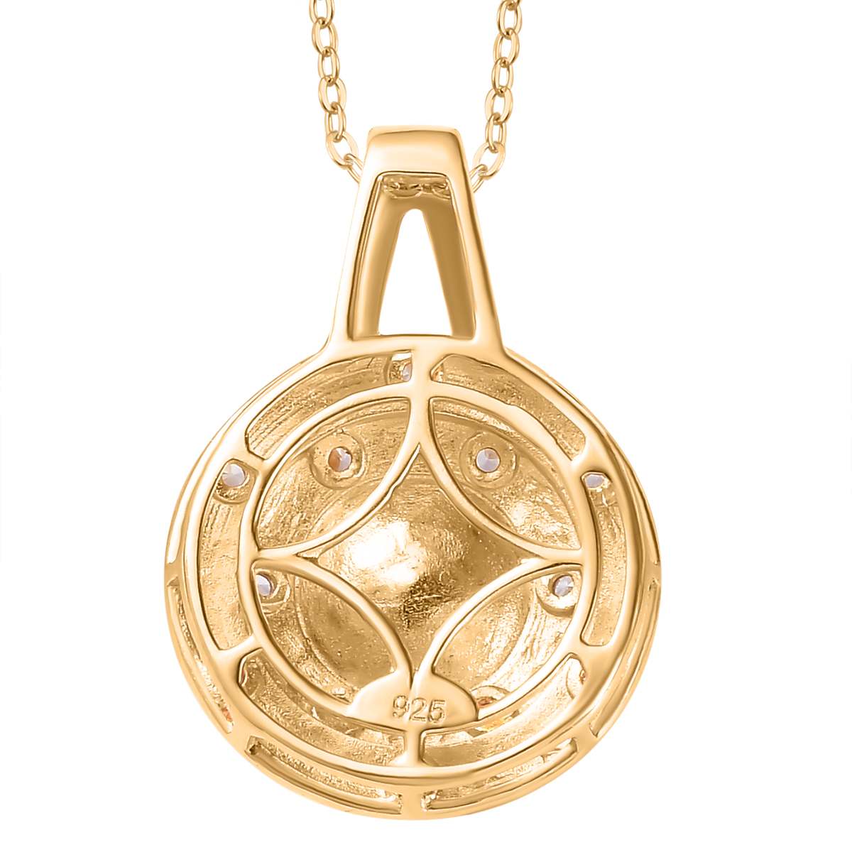 AA Goldene Südsee Perle, Weißer Zirkon Schmuckset 925 Silber 750 Gelb Vermeil