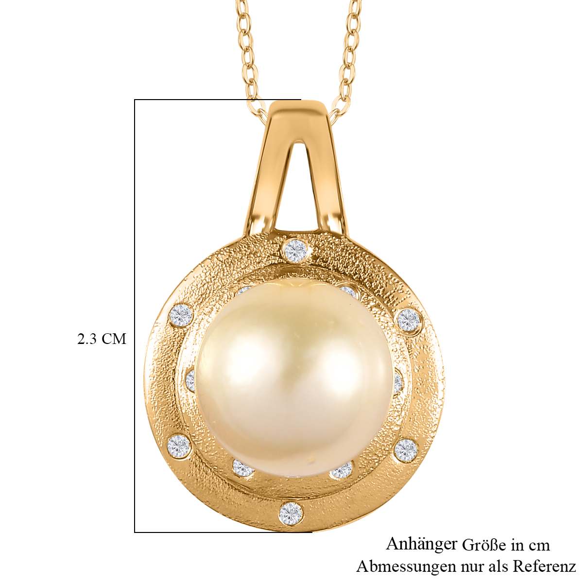 AA Goldene Südsee Perle, Weißer Zirkon Schmuckset 925 Silber 750 Gelb Vermeil