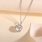 Quadratischer Kristall-Anhänger-Halskette mit blauem Edelstein, 925 Silber platiniert ca. 4,33 ct.