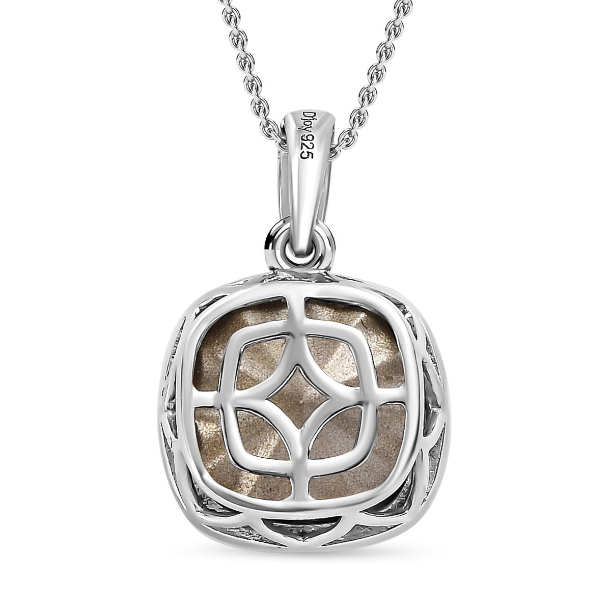 Quadratischer Kristall-Anhänger-Halskette mit blauem Edelstein, 925 Silber platiniert ca. 4,33 ct.