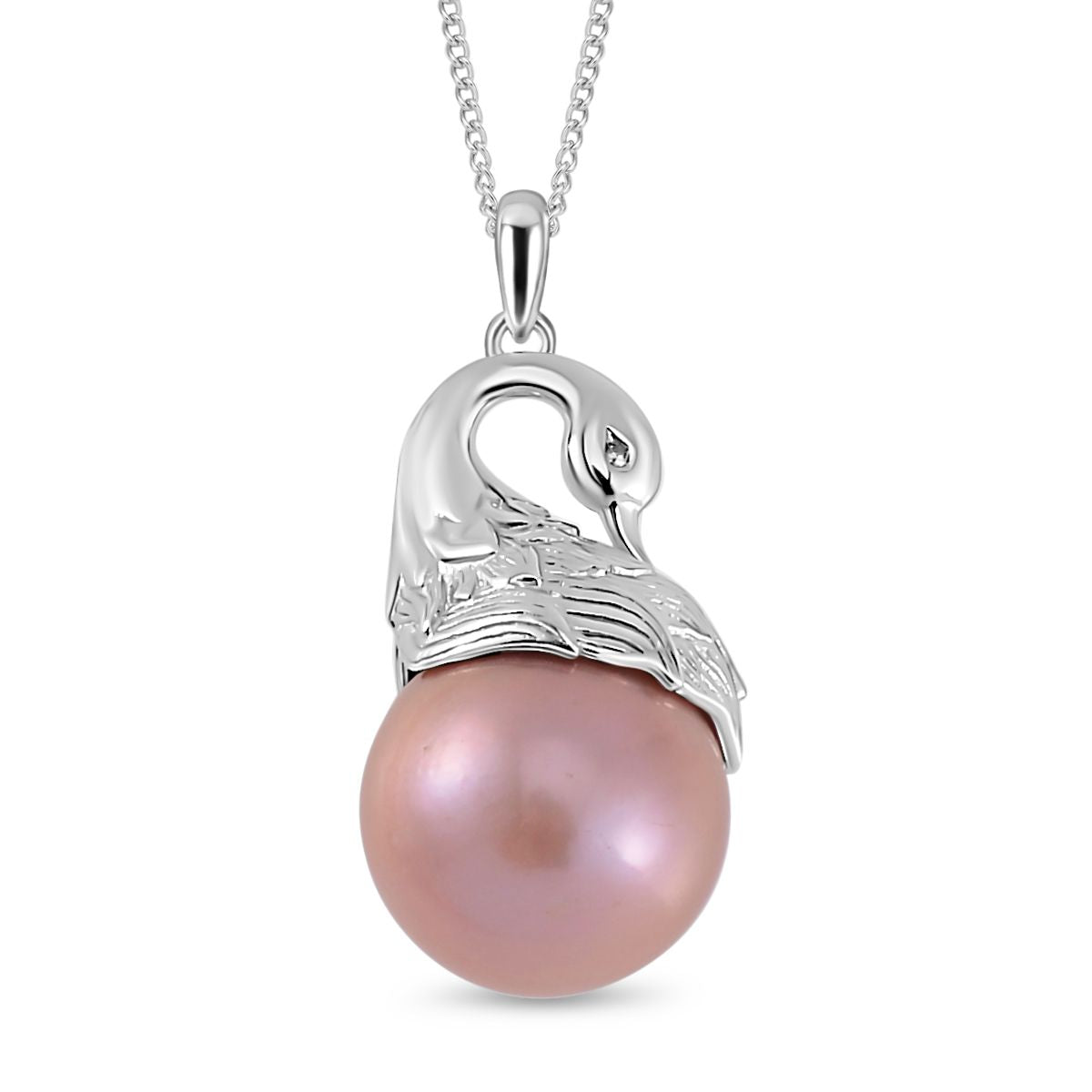 Lila Edison Perle, Weißer Zirkon Schmuckset 925 Silber platiniert