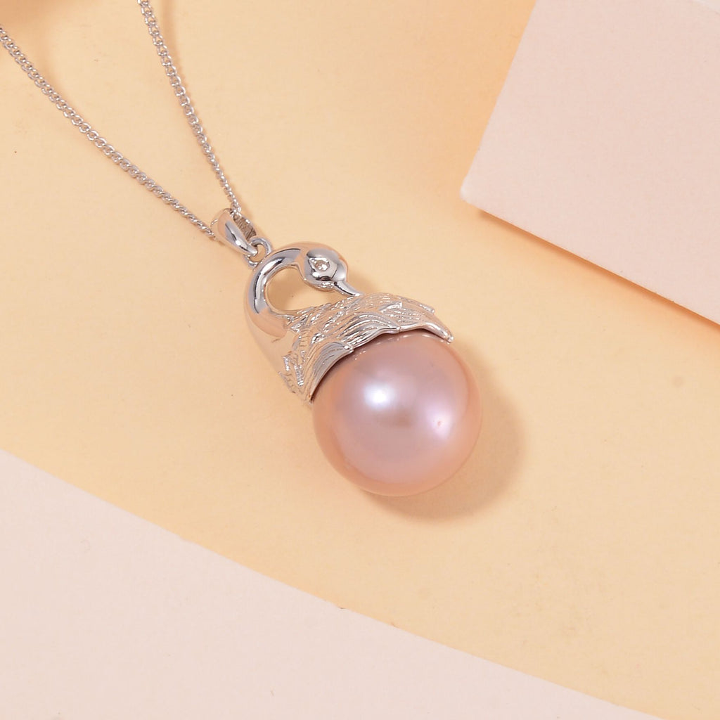 Lila Edison Perle, Weißer Zirkon Schmuckset 925 Silber platiniert