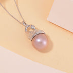 Lila Edison Perle, Weißer Zirkon Schmuckset 925 Silber platiniert
