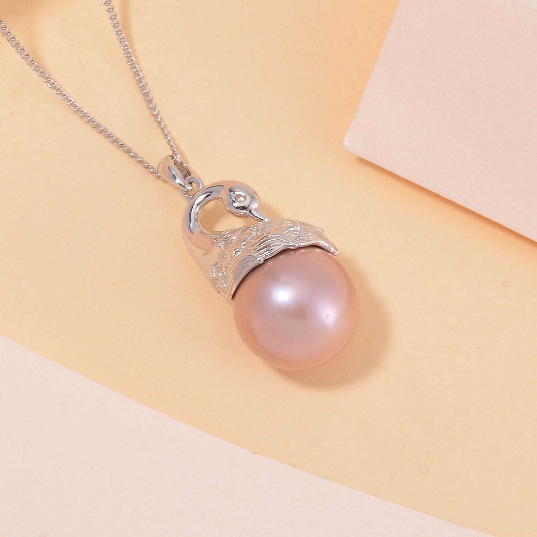 Lila Edison Perle, Weißer Zirkon Schmuckset 925 Silber platiniert