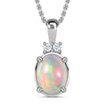 AA Natürlicher, äthiopischer Welo Opal, Weißer Zirkon Schmuckset 925 Silber platiniert ca. 1,21 ct.