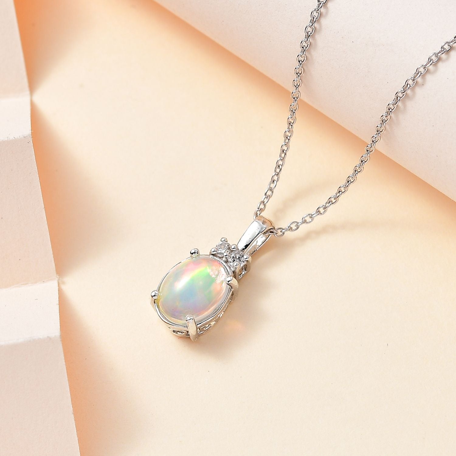 AA Natürlicher, äthiopischer Welo Opal, Weißer Zirkon Schmuckset 925 Silber platiniert ca. 1,21 ct.