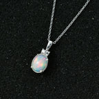 AA Natürlicher, äthiopischer Welo Opal, Weißer Zirkon Schmuckset 925 Silber platiniert ca. 1,21 ct.