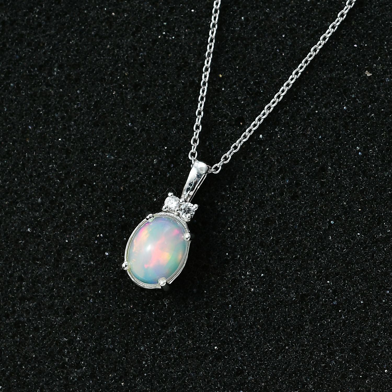 AA Natürlicher, äthiopischer Welo Opal, Weißer Zirkon Schmuckset 925 Silber platiniert ca. 1,21 ct.