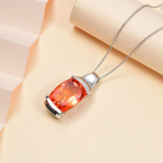 Padparadscha Quarz Triplette Anhänger mit Kette, ca. 50 cm 925 Silber rhodiniert ca. 19,00 ct.