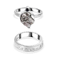 2er Set - Muonionalusta Meteorit, Schwarzer Spinell Ring, 925 Silber rhodiniert (Größe 17.00) ca. 9.04 ct