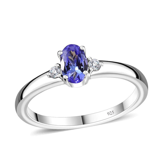 3er Set - Tansanit Ohrringe, Anhänger und Ring (Größe 20.00), 925 Silber rhodiniert ca. 1.71 ct