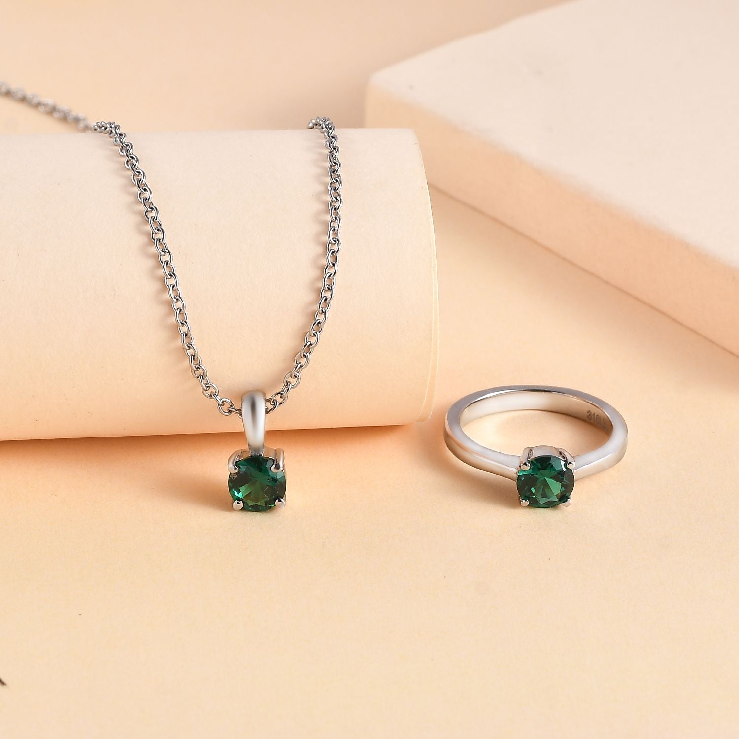 Russisches Diopsid Zirkonia Schmuckset  Edelstahl