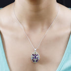 Mehrfarbig Edelstein Anhänger mit Kette ca. 45 cm, 925 Silber rhodiniert, ca. 5.50 ct
