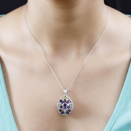 Mehrfarbig Edelstein Anhänger mit Kette ca. 45 cm, 925 Silber rhodiniert, ca. 5.50 ct