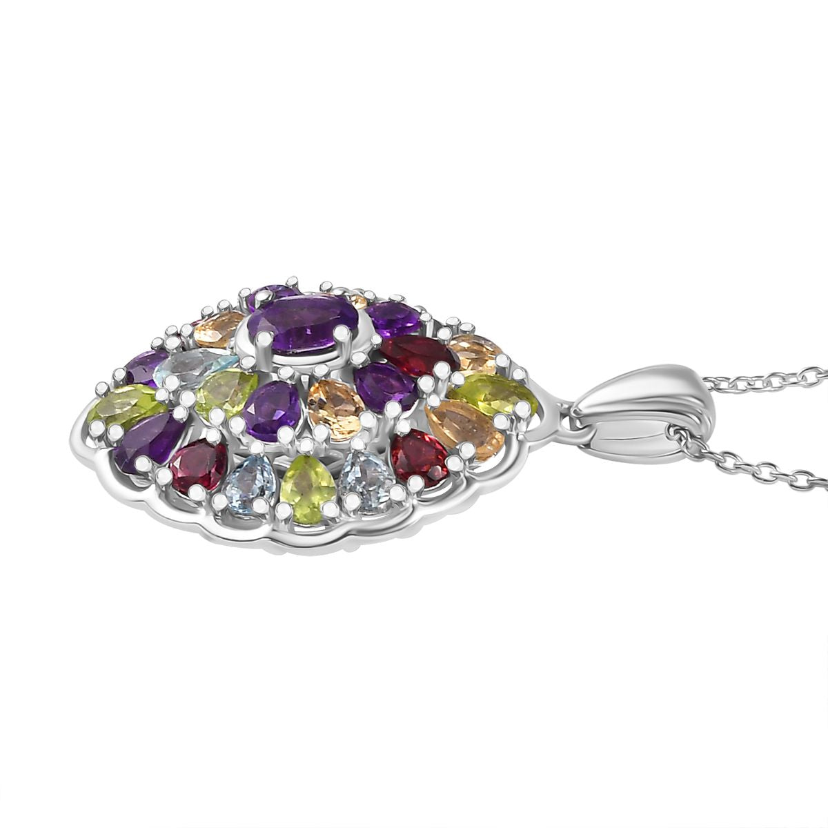 Mehrfarbig Edelstein Anhänger mit Kette ca. 45 cm, 925 Silber rhodiniert, ca. 5.50 ct