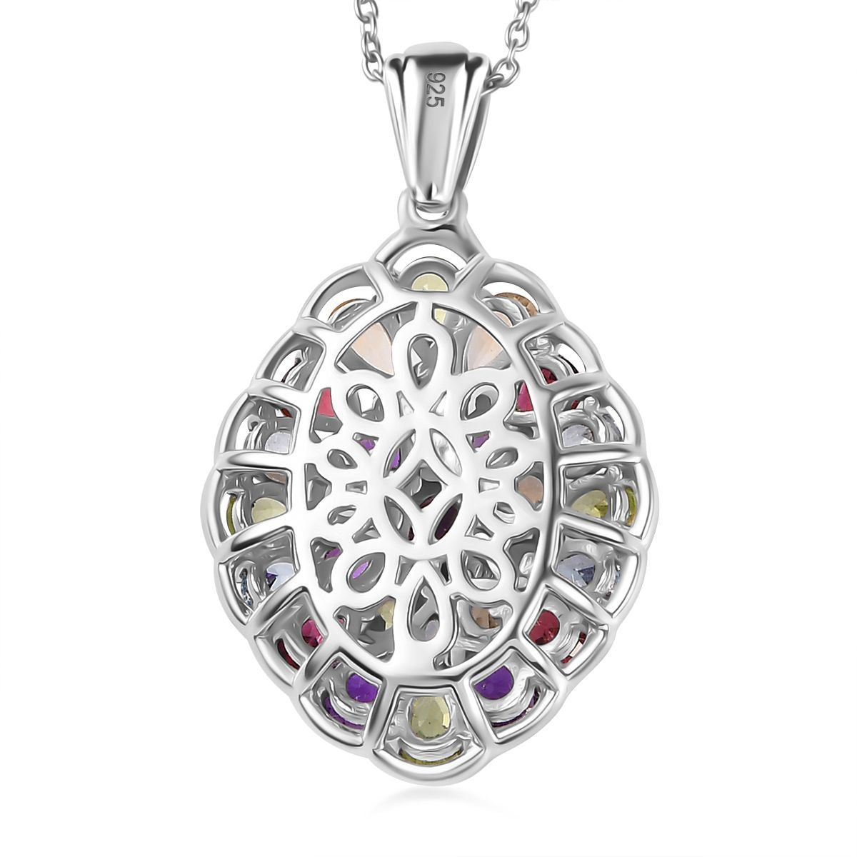 Mehrfarbig Edelstein Anhänger mit Kette ca. 45 cm, 925 Silber rhodiniert, ca. 5.50 ct