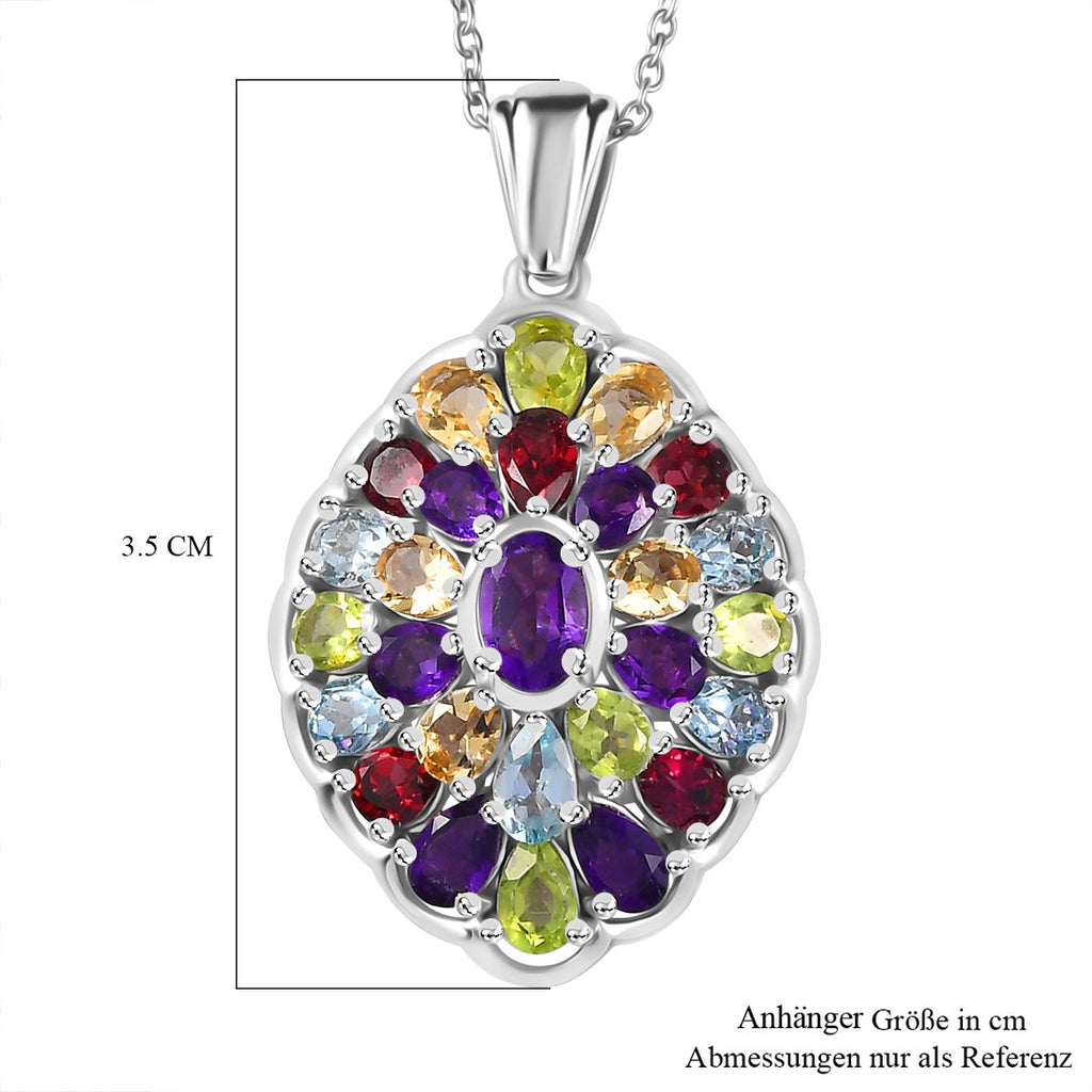 Mehrfarbig Edelstein Anhänger mit Kette ca. 45 cm, 925 Silber rhodiniert, ca. 5.50 ct