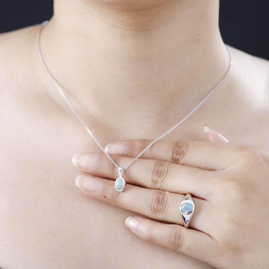 AA Natürlicher, äthiopischer Welo Opal Schmuckset 925 Silber rhodiniert (Größe 21.00) ca. 1.04 ct