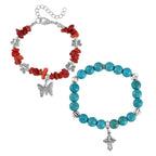 Blauer Howlit, Rote Koralle Schmuckset  Legierung Schwarz oxidiert ca. 161.00 ct