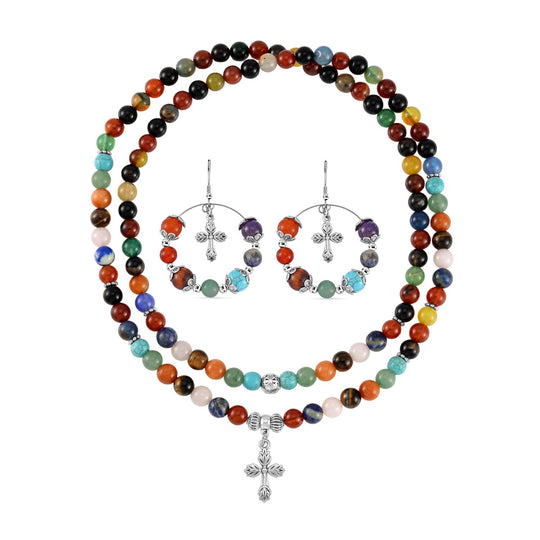 Mehrfarbig Edelsteine Schmuckset Reiner Edelstahl Schwarz oxidiert Schwarz oxidiert ca. 630,00 ct.