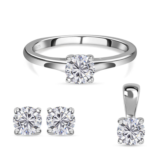 Moissanit Solitär Schmuckset, 925 Silber platiniert  - 1,77 ct.