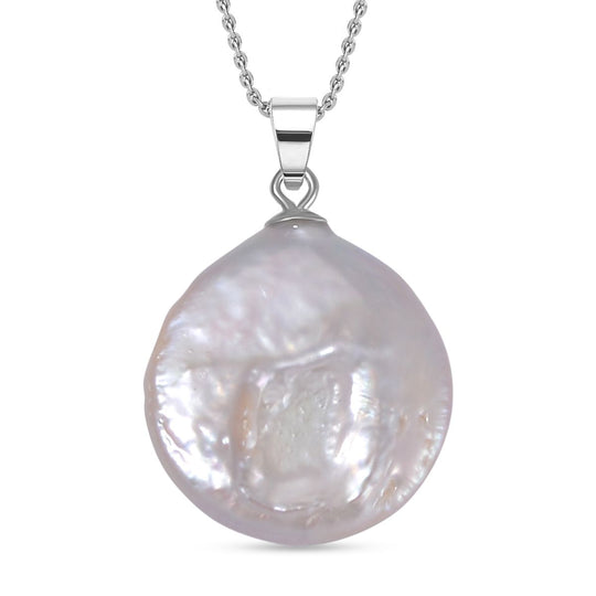 Lila Keshi (19-21mm) Perle Anhänger mit 45cm Kette, 925 Silber vergoldet