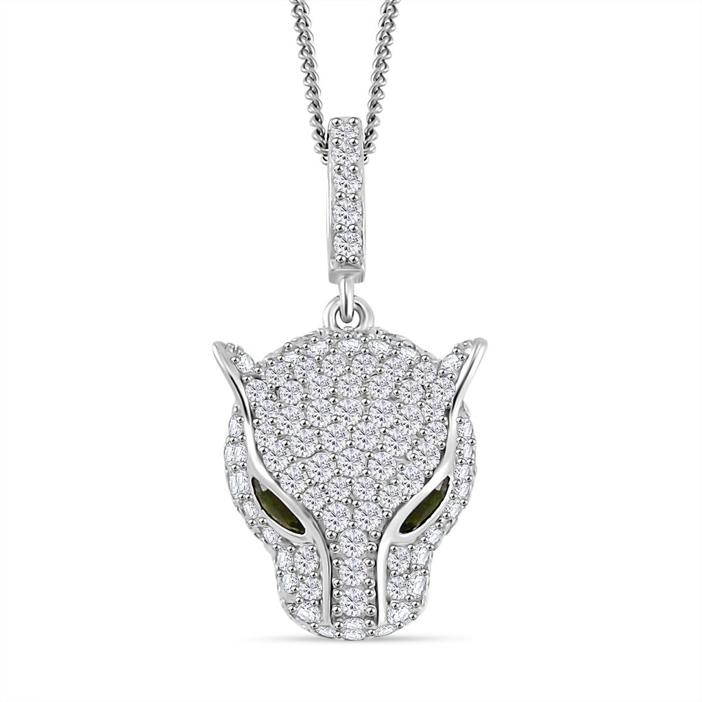 GP Natürlicher Chromdiopsid, Blauer Saphir Schmuckset 925 Silber platiniert, 925 Silber rhodiniert ca. 2,08 ct.