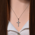 Moissanit Kreuz Anhänger mit Kette, 925 Silber platiniert, 925 Silber rhodiniert ca. 0.45 ct