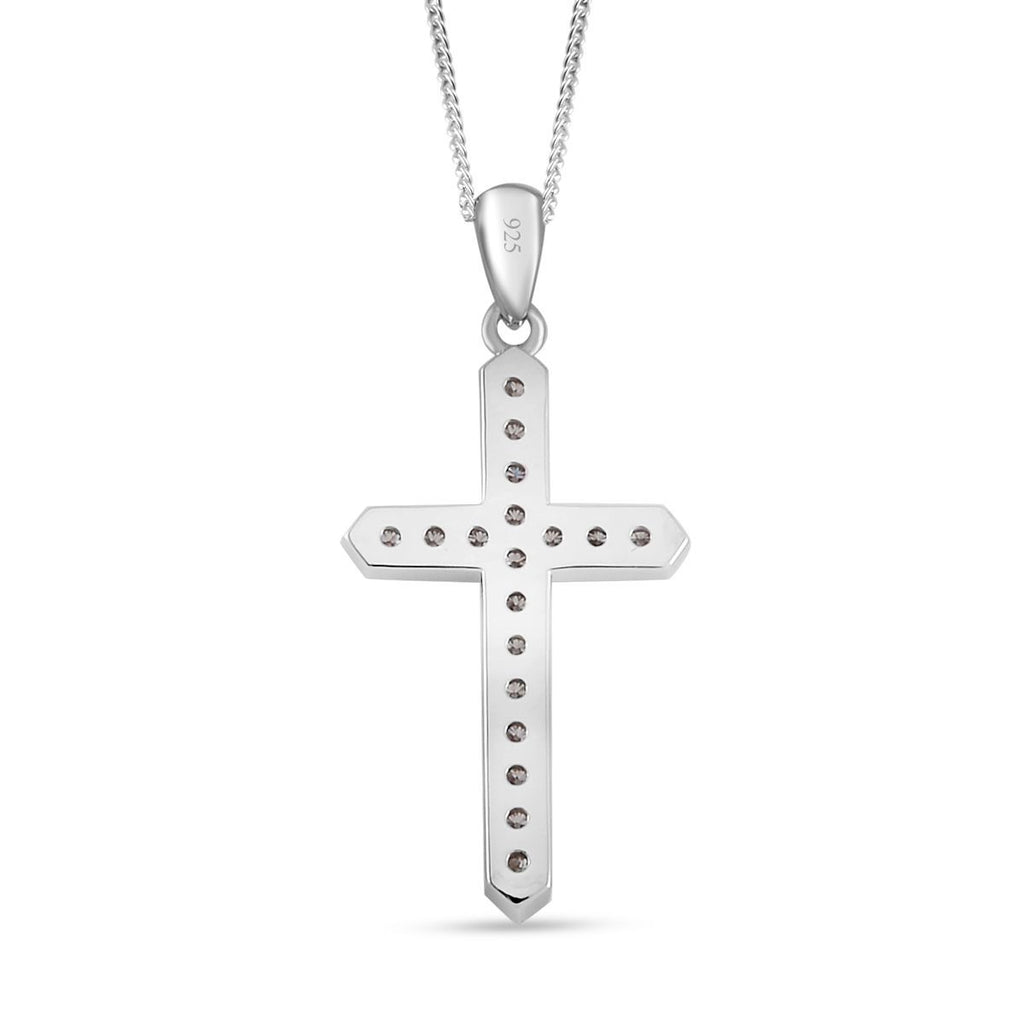 Moissanit Kreuz Anhänger mit Kette, 925 Silber platiniert, 925 Silber rhodiniert ca. 0.45 ct