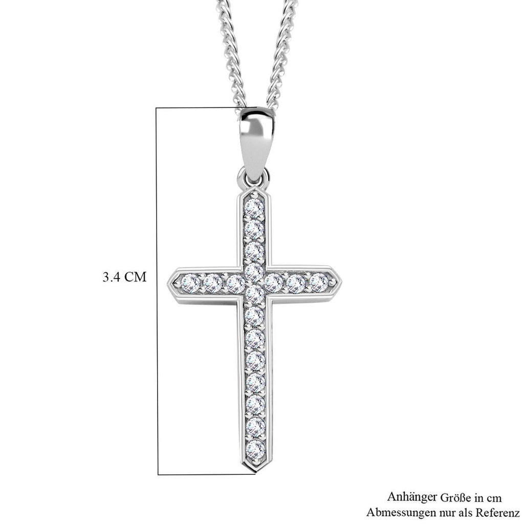 Moissanit Kreuz Anhänger mit Kette, 925 Silber platiniert, 925 Silber rhodiniert ca. 0.45 ct