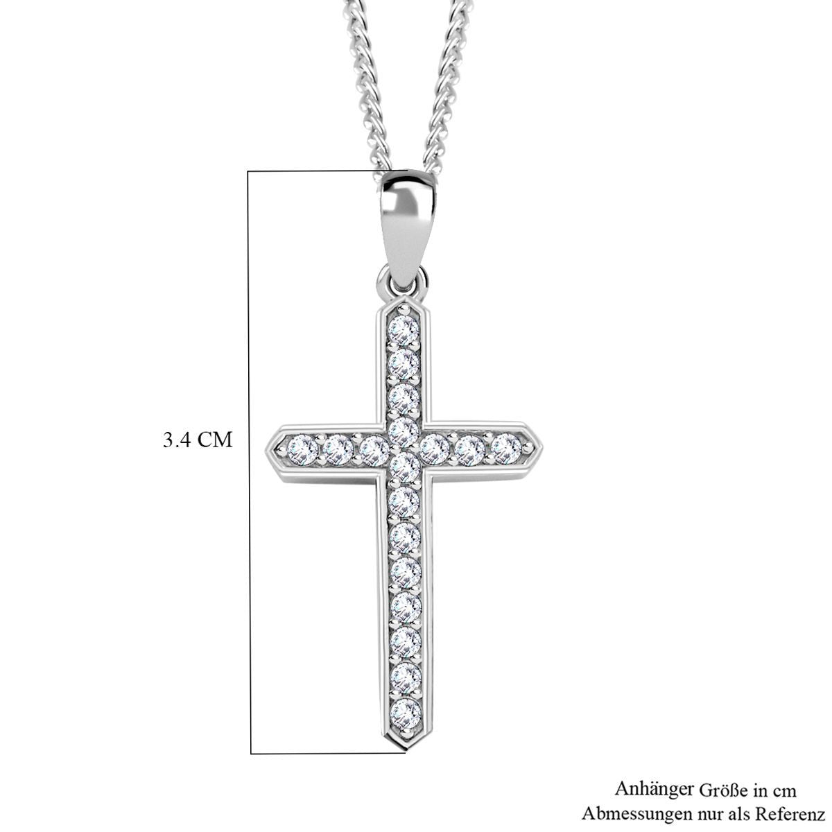Moissanit Kreuz Anhänger mit Kette, 925 Silber platiniert, 925 Silber rhodiniert ca. 0.45 ct