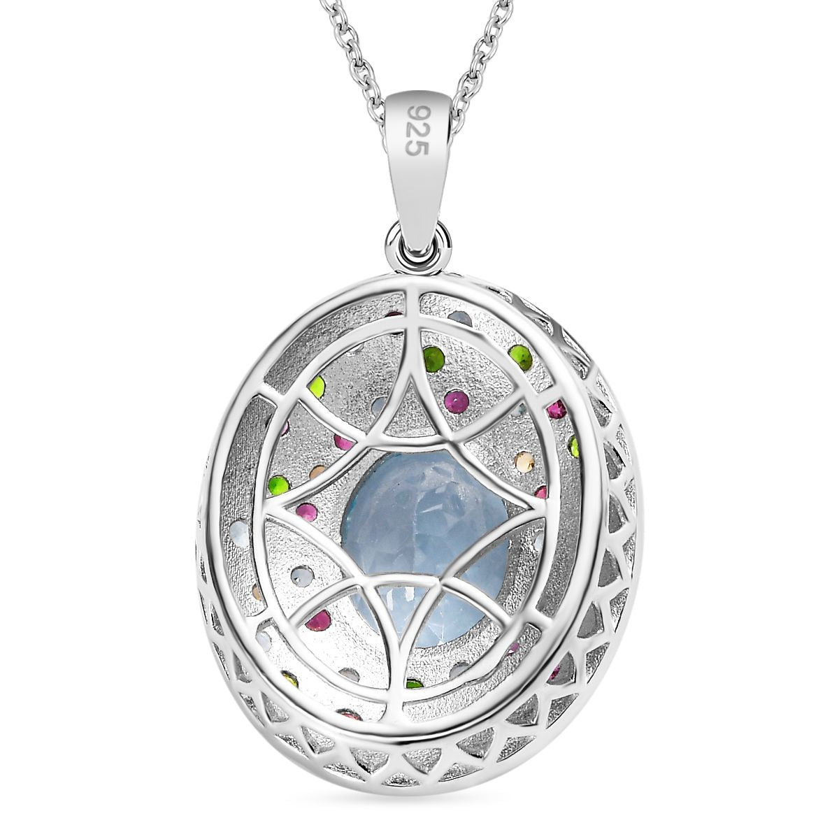 Himmelblauer Topas, Mehrfarbiger Edelstein Anhänger mit Kette ca. 50 cm, 925 Silber rhodiniert ca. 6.34 ct