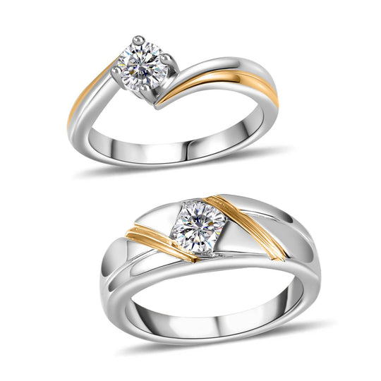 2er Set Moissanit-Ring in Bicolor-Optik (Größe 20.00),ca. 0.90 ct