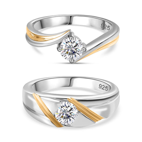 2er Set Moissanit-Ring in Bicolor-Optik (Größe 20.00),ca. 0.90 ct