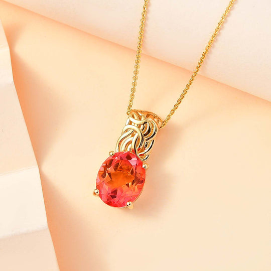 Smaragd-Quarz Triplette Anhänger mit Kette, 925 Silber 750 Roségold Vermeil ca. 5.25 ct