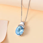 Himmelblauer Topas, Weißer Zirkon Anhänger mit Kette, 925 Silber rhodiniert ca. 5.37 ct