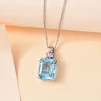 Himmelblauer Topas, Weißer Zirkon Anhänger mit Kette, 925 Silber rhodiniert ca. 4.57 ct