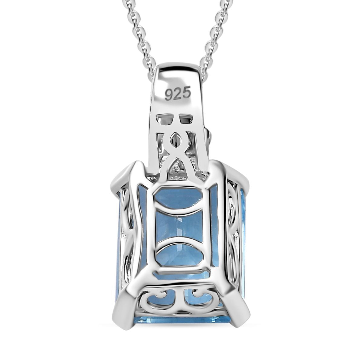 Himmelblauer Topas, Weißer Zirkon Anhänger mit Kette, 925 Silber rhodiniert ca. 4.57 ct