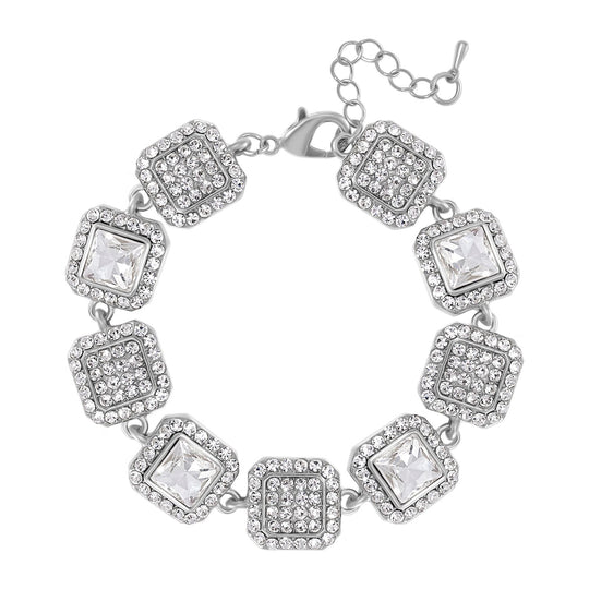 2er Set - Weißer Kristall Armband und Ohrringe, goldfarben