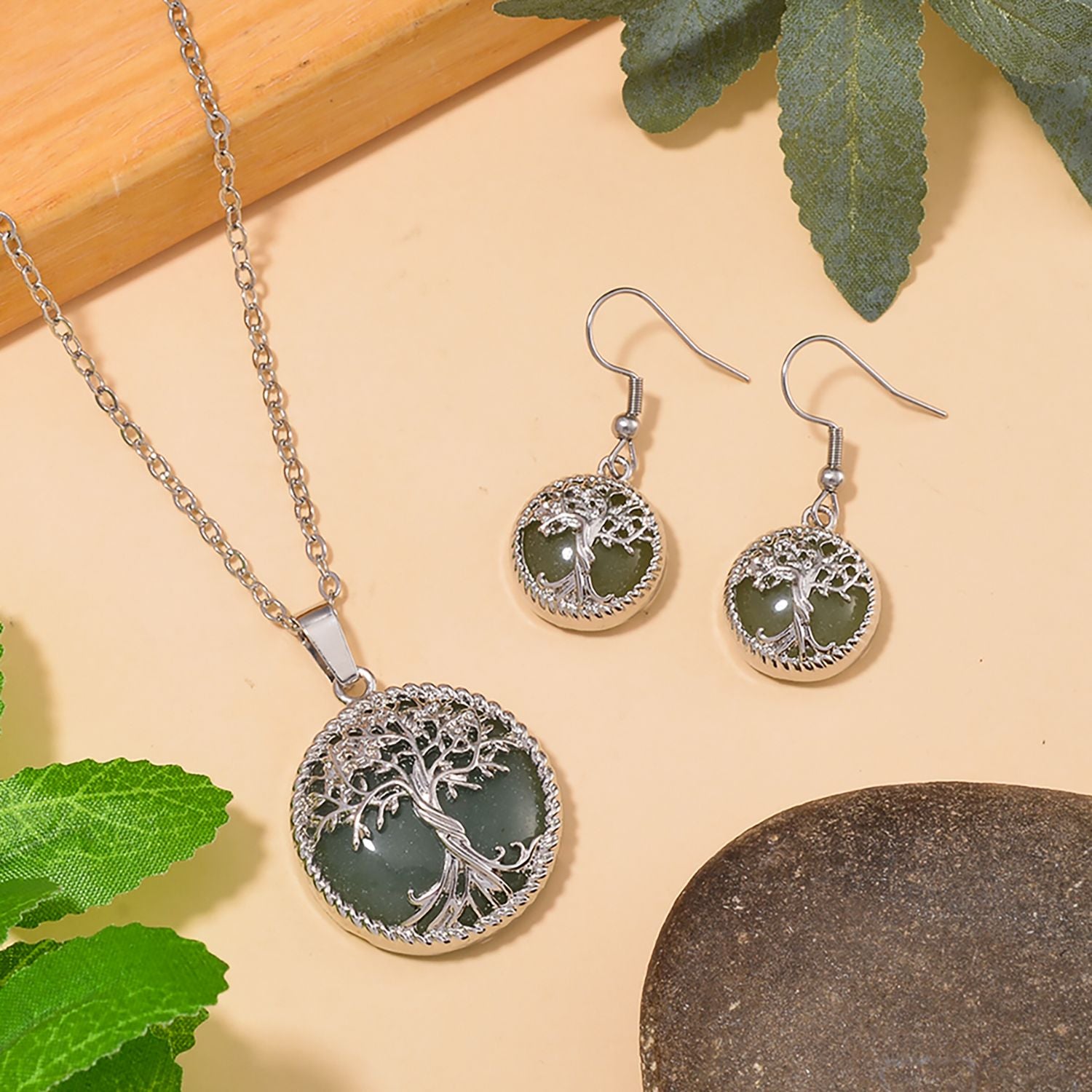 Grüner Aventurin Schmuckset  Legierung ca. 49.00 ct