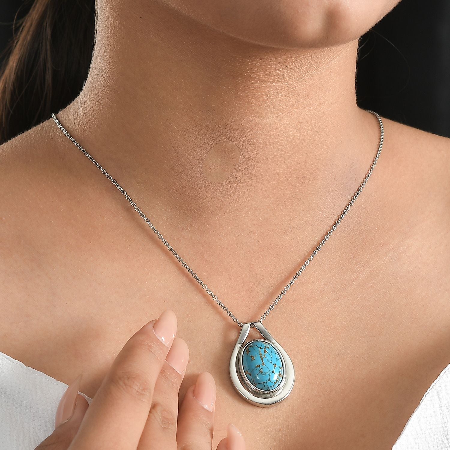 Blaues Türkis Schmuckset Edelstahl ca. 18.00 ct